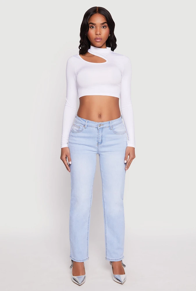 Womens Daisy Keyhole Shoulder Crop Top, White, Size XL
