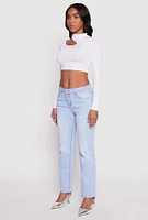 Womens Daisy Keyhole Shoulder Crop Top, White, Size XL