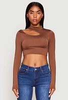 Womens Daisy Keyhole Shoulder Crop Top, Brown, Size L