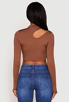 Womens Daisy Keyhole Shoulder Crop Top, Brown, Size L