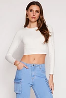 Womens Seamless Long Sleeve Crop Top, White, Size S-M