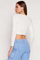 Womens Seamless Long Sleeve Crop Top, White, Size S-M