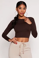 Womens Seamless Long Sleeve Crop Top, Brown, Size S-M