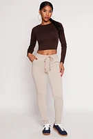 Womens Seamless Long Sleeve Crop Top, Brown, Size S-M