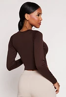 Womens Seamless Long Sleeve Crop Top, Brown, Size S-M