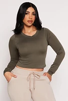 Womens Seamless Long Sleeve Crop Top, Green, Size S-M