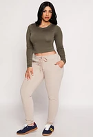 Womens Seamless Long Sleeve Crop Top, Green, Size S-M