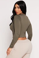 Womens Seamless Long Sleeve Crop Top, Green, Size S-M