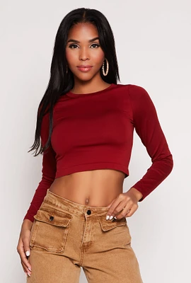 Womens Seamless Long Sleeve Crop Top, M-L