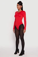 Womens Daisy Long Sleeve Crew Neck Bodysuit, Red, Size L