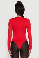 Womens Daisy Long Sleeve Crew Neck Bodysuit, Red, Size L