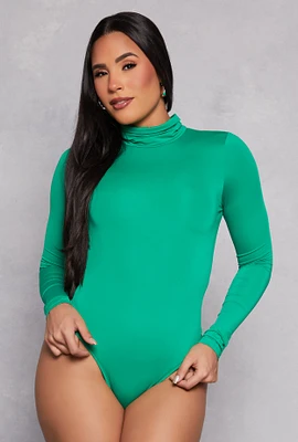 Womens Daisy Turtleneck Bodysuit, Green, Size XL