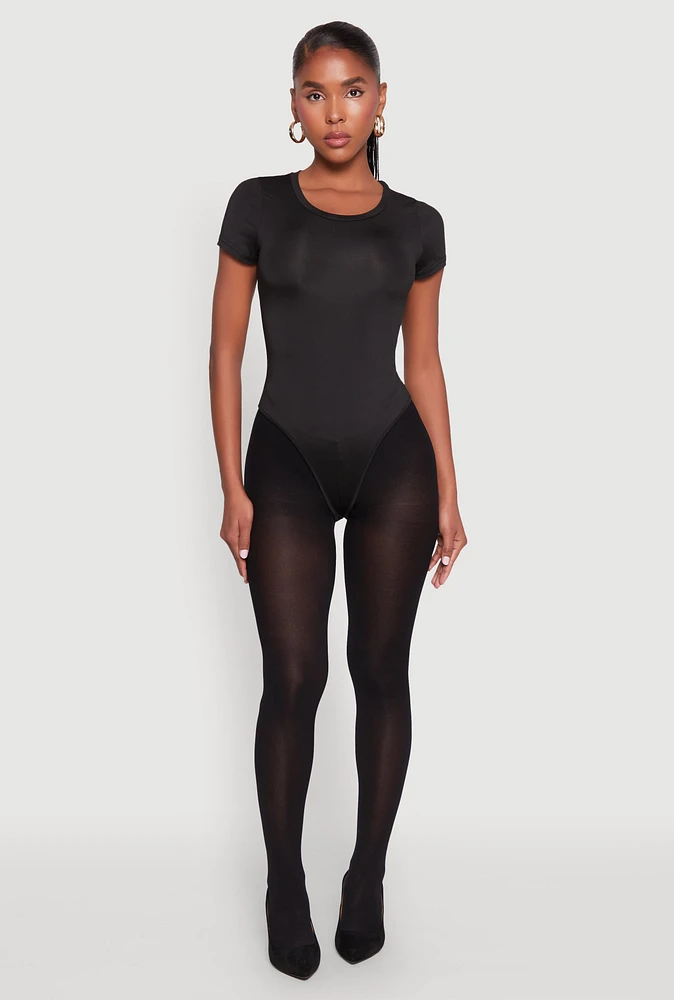 Womens Daisy Short Sleeve Crew Neck Bodysuit, Black,