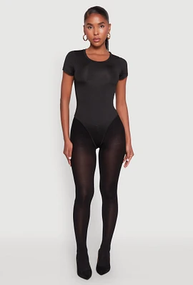 Womens Daisy Short Sleeve Crew Neck Bodysuit, Black,