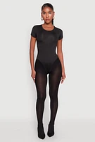Womens Daisy Short Sleeve Crew Neck Bodysuit, Black,