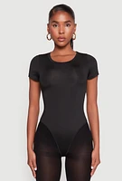 Womens Daisy Short Sleeve Crew Neck Bodysuit, Black,