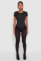Womens Daisy Short Sleeve Crew Neck Bodysuit, Black,