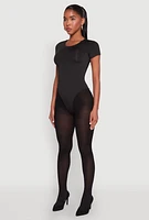 Womens Daisy Short Sleeve Crew Neck Bodysuit, Black,