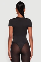 Womens Daisy Short Sleeve Crew Neck Bodysuit, Black,