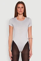 Womens Daisy Short Sleeve Crew Neck Bodysuit, Grey, Size S