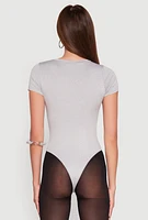 Womens Daisy Short Sleeve Crew Neck Bodysuit, Grey, Size S