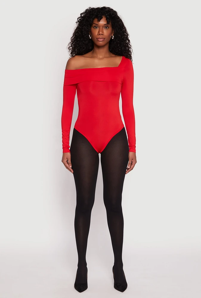 Womens Daisy One Shoulder Bodysuit, Red, Size M