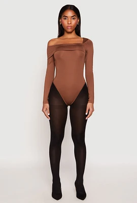 Womens Daisy One Shoulder Bodysuit, Brown,