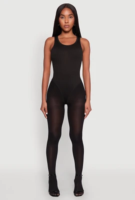 Womens Daisy Basic Ribbed Knit Tank Bodysuit, Black, Size M