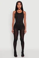 Womens Daisy Basic Ribbed Knit Tank Bodysuit, Black, Size M