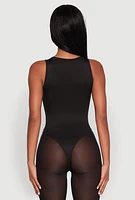 Womens Daisy Basic Ribbed Knit Tank Bodysuit, Black, Size M