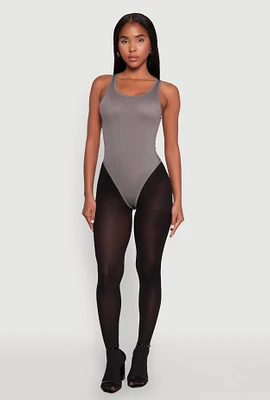 Womens Daisy Basic Ribbed Knit Tank Bodysuit, Grey, Size M