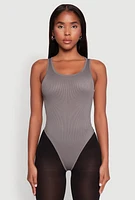 Womens Daisy Basic Ribbed Knit Tank Bodysuit, Grey, Size M