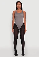 Womens Daisy Basic Ribbed Knit Tank Bodysuit, Grey, Size M
