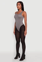 Womens Daisy Basic Ribbed Knit Tank Bodysuit, Grey, Size M