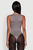 Womens Daisy Basic Ribbed Knit Tank Bodysuit, Grey, Size M