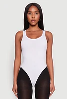 Womens Basic Ribbed Knit Tank Bodysuit, White, Size L