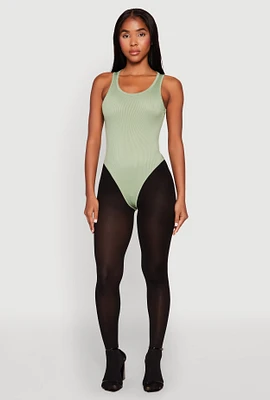 Womens Daisy Basic Ribbed Knit Tank Bodysuit, Green, Size L
