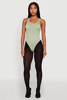 Womens Daisy Basic Ribbed Knit Tank Bodysuit, Green, Size L
