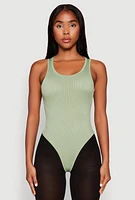 Womens Daisy Basic Ribbed Knit Tank Bodysuit, Green, Size L