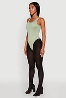 Womens Daisy Basic Ribbed Knit Tank Bodysuit, Green, Size L