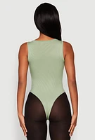 Womens Daisy Basic Ribbed Knit Tank Bodysuit, Green, Size L