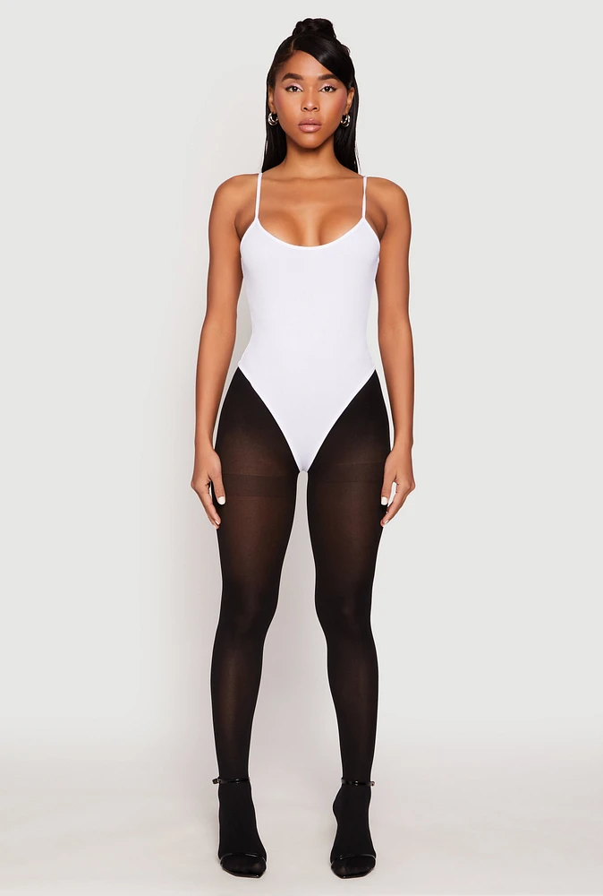 Womens Daisy Rib Knit Cami Thong Bodysuit, White,