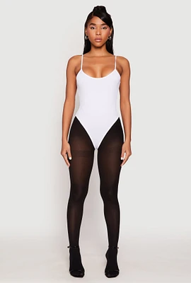 Womens Daisy Rib Knit Cami Thong Bodysuit, White,