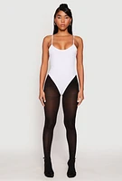 Womens Daisy Rib Knit Cami Thong Bodysuit, White,