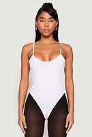 Womens Daisy Rib Knit Cami Thong Bodysuit, White,