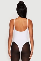 Womens Daisy Rib Knit Cami Thong Bodysuit, White,