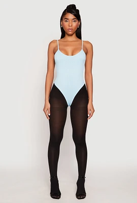 Womens Daisy Rib Knit Cami Thong Bodysuit,
