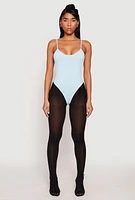 Womens Daisy Rib Knit Cami Thong Bodysuit,