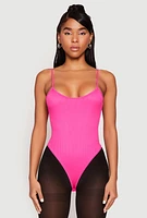Womens Daisy Rib Knit Cami Thong Bodysuit, Pink,