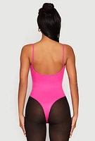 Womens Daisy Rib Knit Cami Thong Bodysuit, Pink,